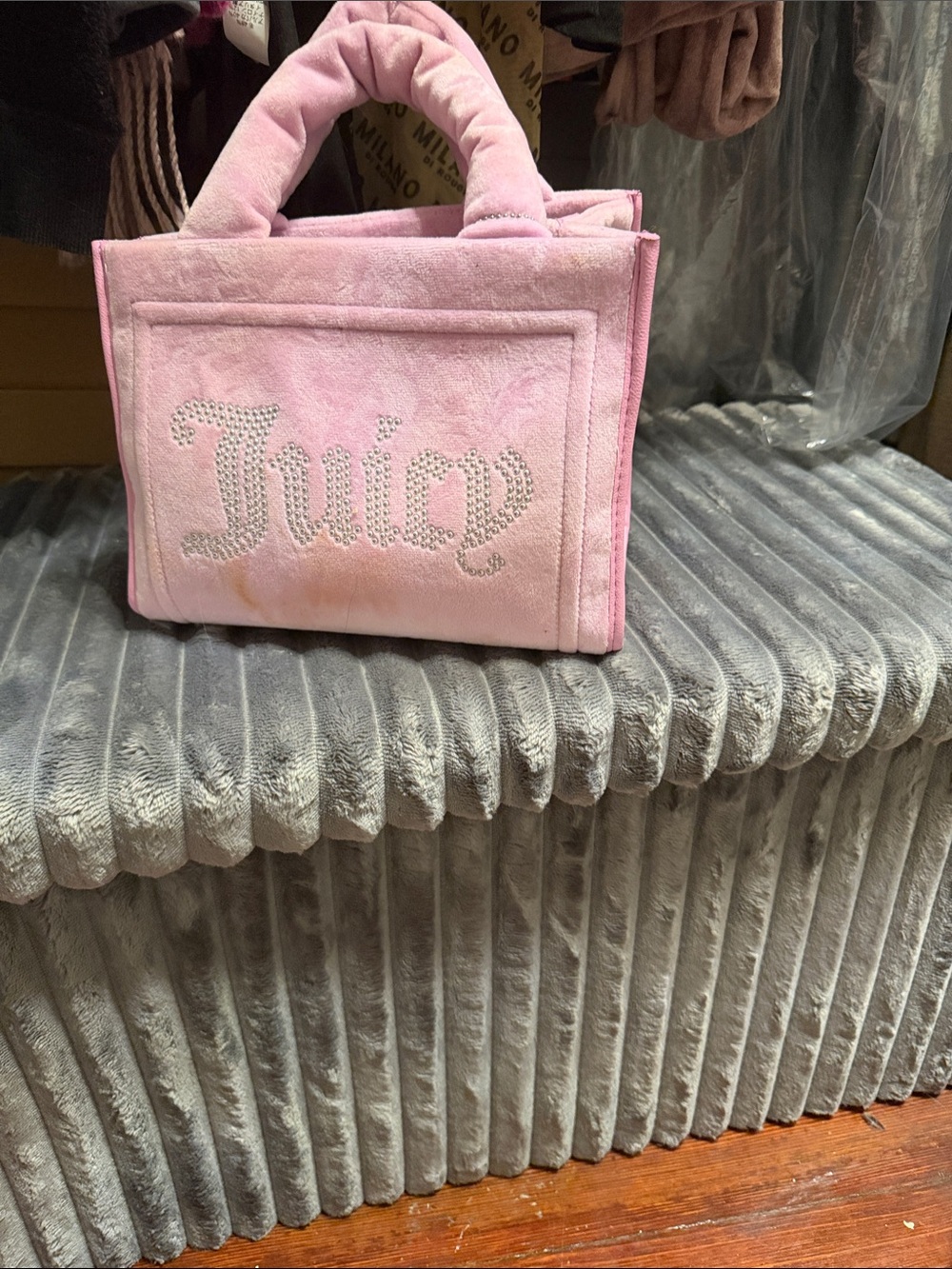 Juicy Couture Pale Pink Rhinestone 'Juicy' Mini Tote